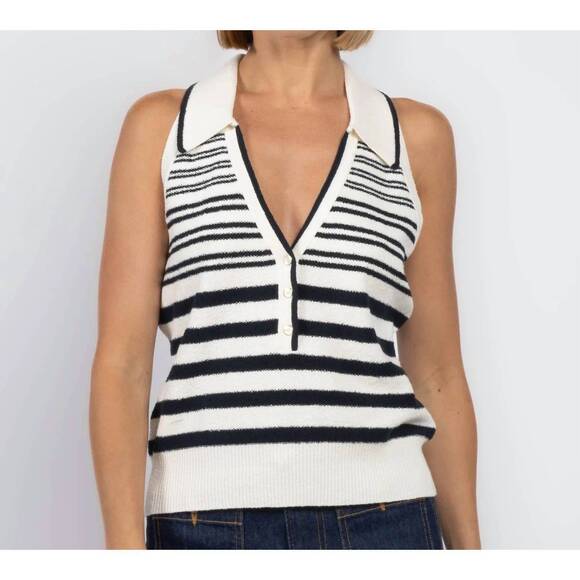 NEW VERONICA BEARD meera knit tank in off white/navy - Picture 1 of 4